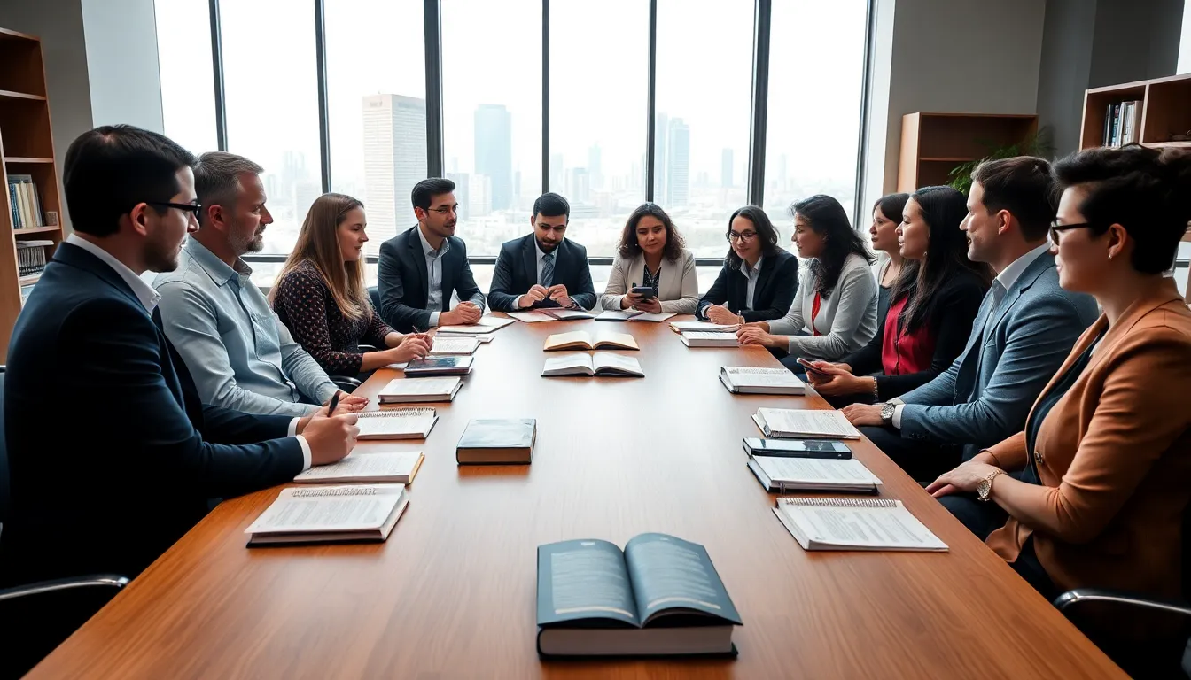 diverse group discussing cultural significance of Екфвуше in a modern office.
